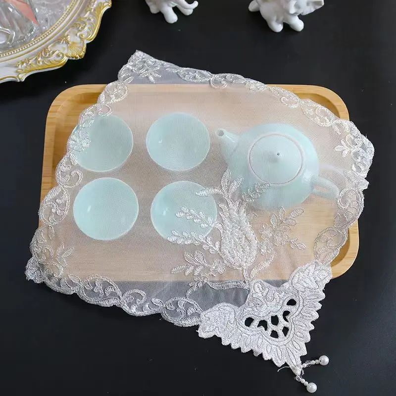 

NEW White bead flower Embroidery table cloth cover wedding kitchen Christmas dining tablecloth Table decoration and accessories
