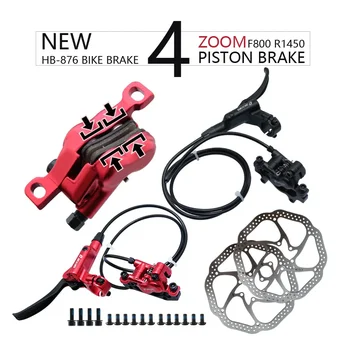 ZOOM HB-876 Set freno idraulico a disco per mountain bike pieghevole a 4 pistoni anteriore 800 posteriore 1400 mm crampi per bicicletta Mtb parti di ciclismo rosse