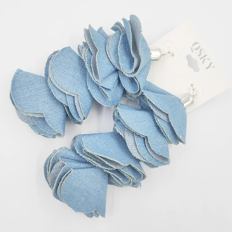 New Bohemia Handmade Four Denim Liner Flower Drop Earrings for Women Statement Earring 2