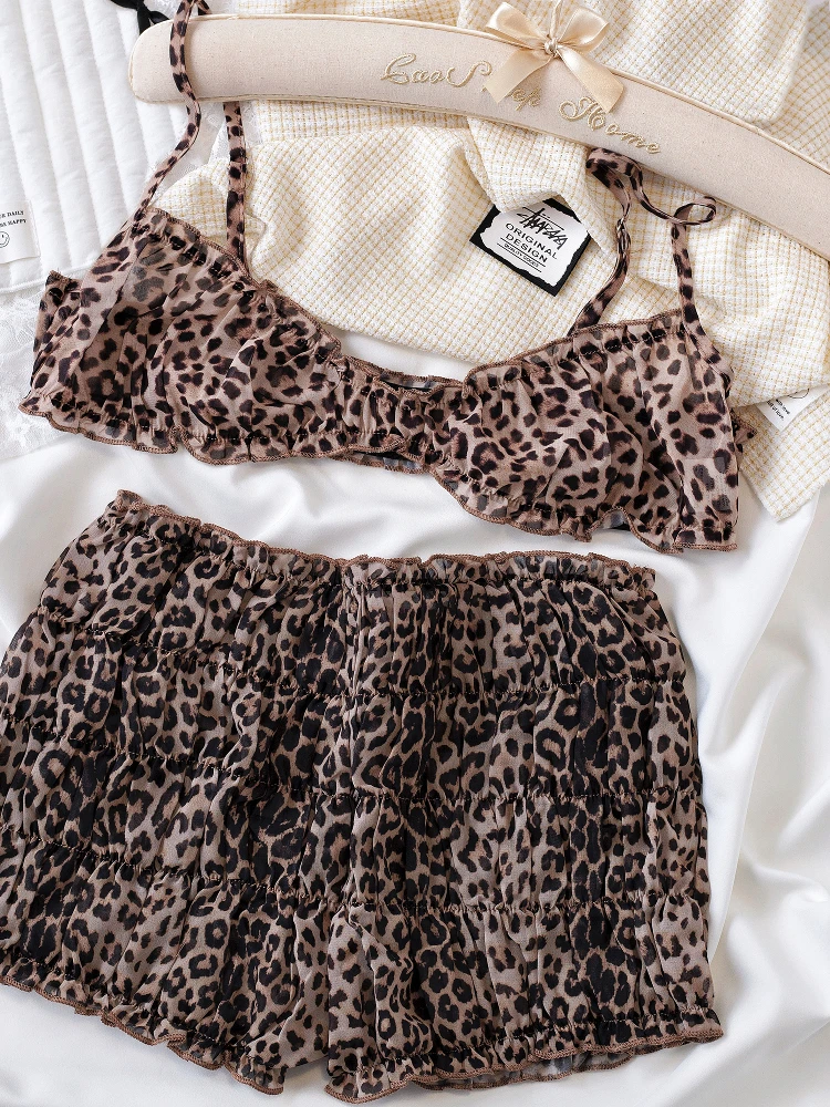 Street Leopard Print Camisole Underwear Tank Top Sexy Hottie Style Lingerie Set Bra Women Bralette