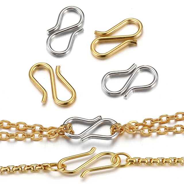 60pcs 2 Colors S-Hook Necklace Clasp 304 Stainless Steel Chain Clasps Metal S Hooks Clasps Connectors S-Shaped Hook for Necklace Bracelet Jewelry