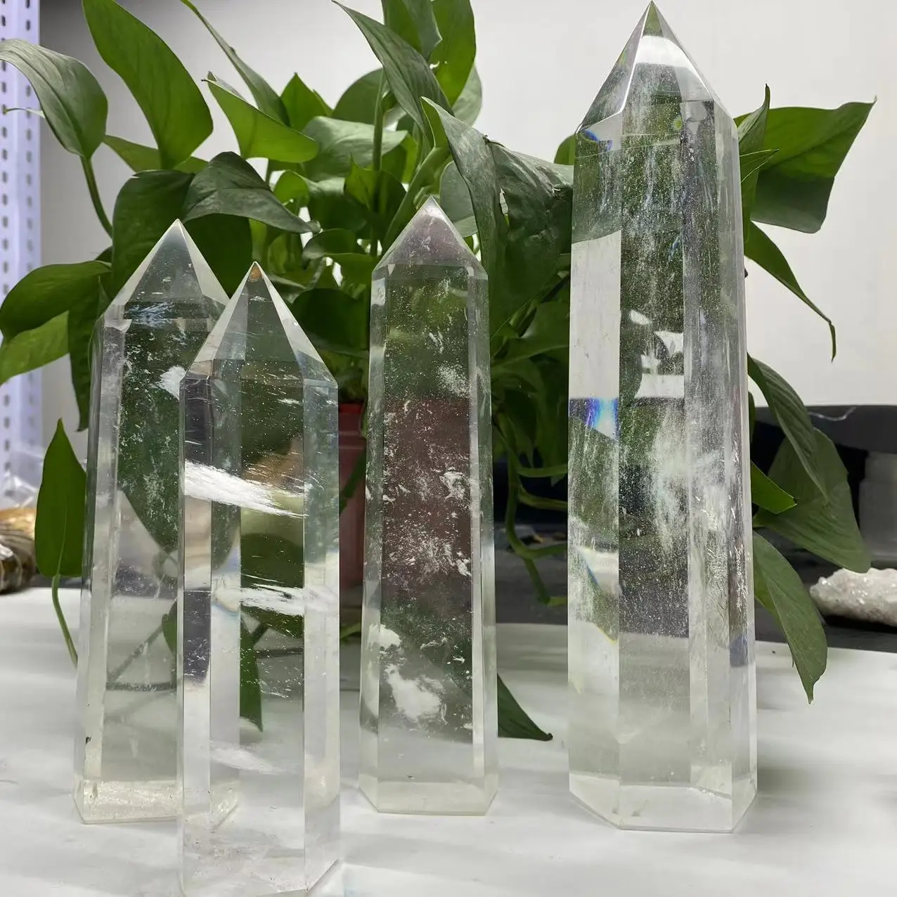 Obélisque de quartz en pierre de fusion transparente de grande taille, baguette en cristal, Fengshui de guérison pour la décoration de la maison