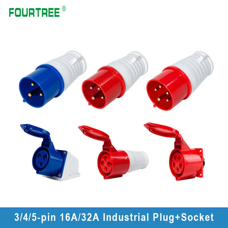 Acoplador Industrial, conector hembra Móvil, 3 pines, 4 pines, 5 pines, conexión eléctrica, 32A, IP44, resistente al agua, 220V, 380V, 415V - AliExpress