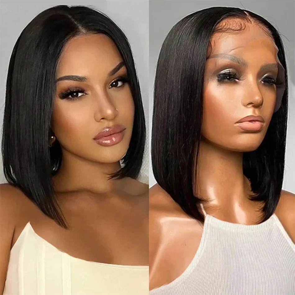 

Short Bob Wig Bone Straight Lace Front Human Hair Wigs for Women 13x4 HD Transparent Lace Frontal Wig Pre-plucked With Baby Hair