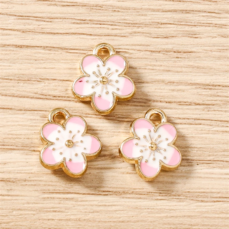 10 Stück 10 x 12 mm niedliche bunte Mini-Emaille-Sakura-Blumen-Charms-Anhänger für Schmuckherstellung, Ohrringe, Halsketten, DIY-Bastelbedarf – Detail 11