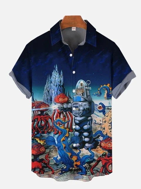 Homens E Mulheres All Terrain D Estampa Camisas Havaianas Tecnologia Psicod&eacute;lico Rob&ocirc; Walker Blindado Moda Praia Blusa Plus Size