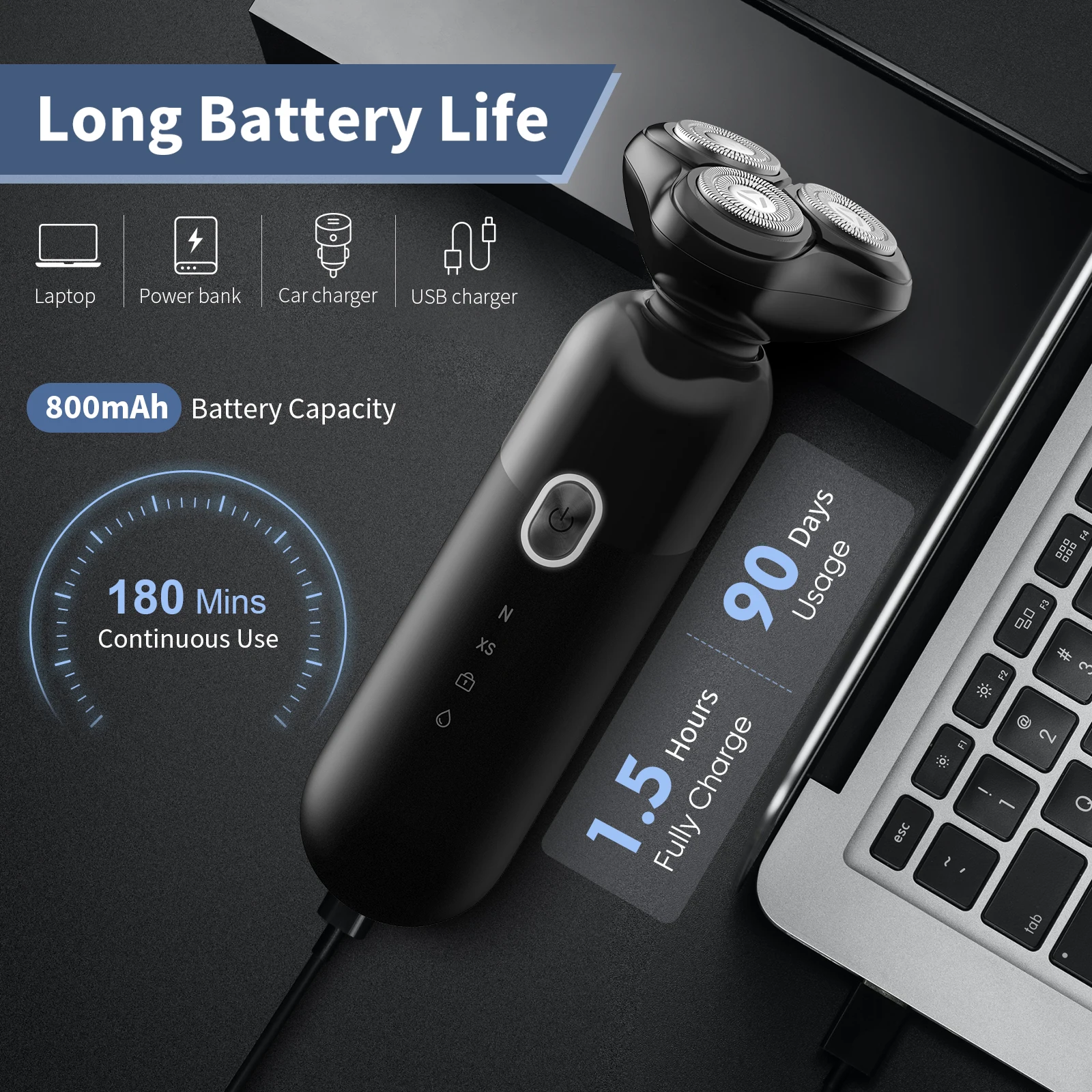 Electric Rotary Shavers for men 5W Cordless Razor Rechargeable Hair Trimmer 4D Floating Blade Washable Rotary Shaving Machine 5
