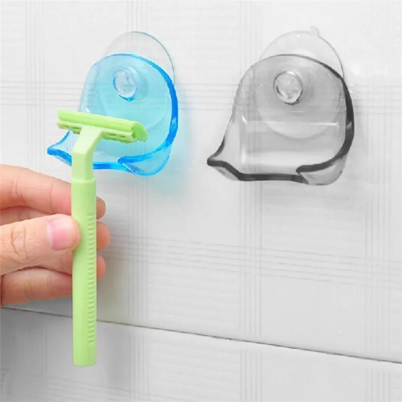 2pcs Plastic Shaver Holder Washroom Wall Sucker Suction Cup Hook Razor Bathroom Hanging Rack Storage Shelf