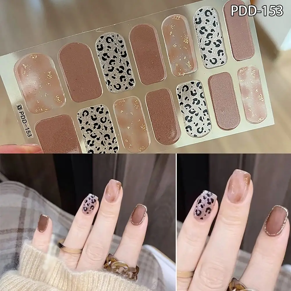 14Strips Gel Nail Stickers Full Cover Floristic Gel Nail Polish Strips Semi Cured Patch DIY Art Making