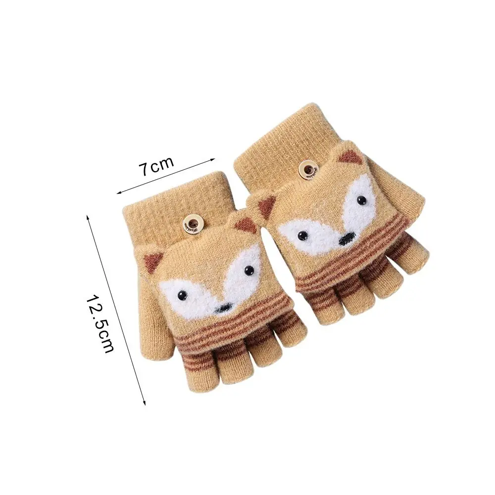 Autumn Winter Children Knitted Gloves Flip Fingerless Gloves Cute Cartoon Fox Warm Half-Finger Gloves 5