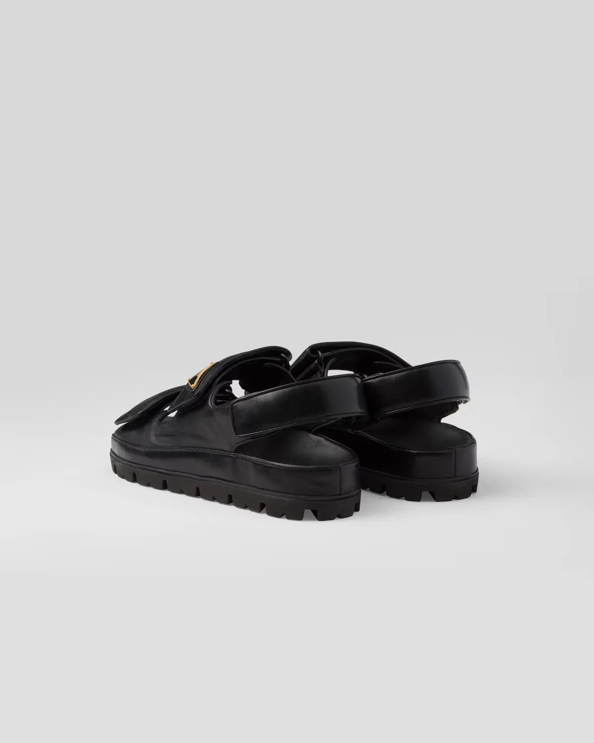 Flat Nappa Leather Sandals Hook Loop Straps Black