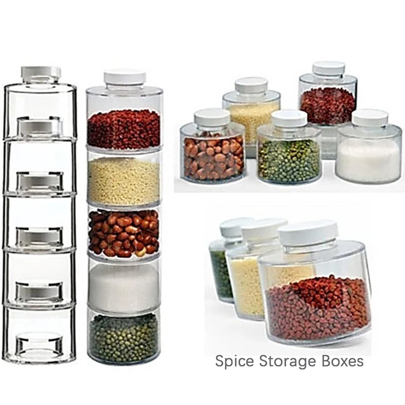 Fyrome 6 Bottles Clear Spice Tower Bottle, Stackable Spice Jars Containers  Seasoning Organizer for Kitchen 