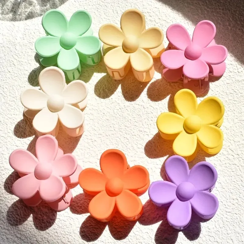 

8Pcs/Set of Women's Fashion Flower Clip Frosted Small Hair Clip Macaron Color Flower Clip Neutral Color Flower Hair Accessories