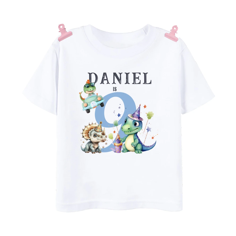 Personalized Dinosaur Birthday Shirt 1-9 Birthday T-Shirt Custom Name Wild Tee Boys T Shirt Dino Theme Party Clothes Kids Gift 4
