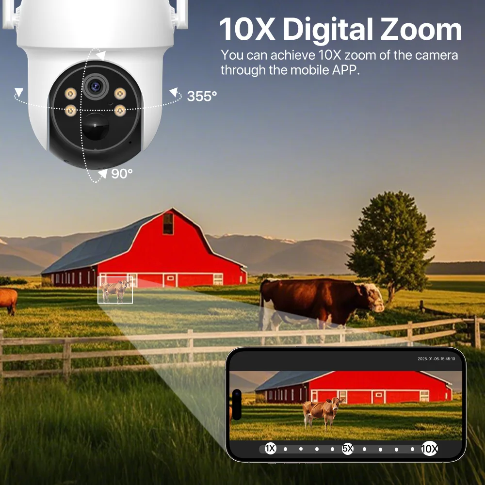 6x Zoom Solar PTZ Camera HD Outdoor WiFi Wireless IP Camara Solar Panel Security Built in Battery PIR Human 4MP iCsee 3
