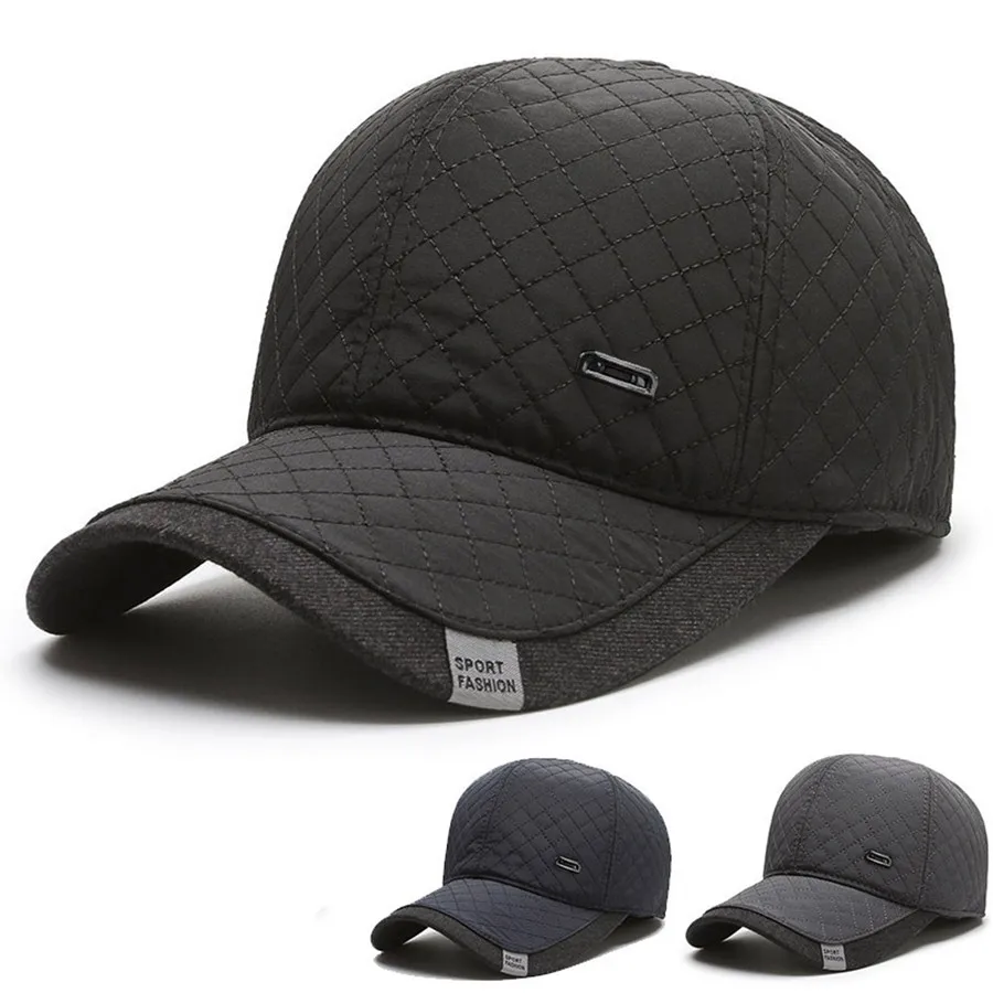 Winter Solid Color Quilted Embroidery Hat, Casual Warm Windproof Fleece-Lined Earflap Baseball Cap