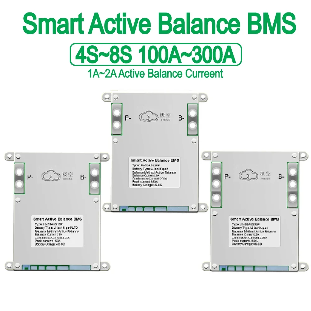 

JK BMS 1A 2A Active Balance Smart BMS 4S 5S 6S 7S 8S 100A 200A 300A 48V 60V BT for Lifepo4 Li-ion Camping RV Energy Storage