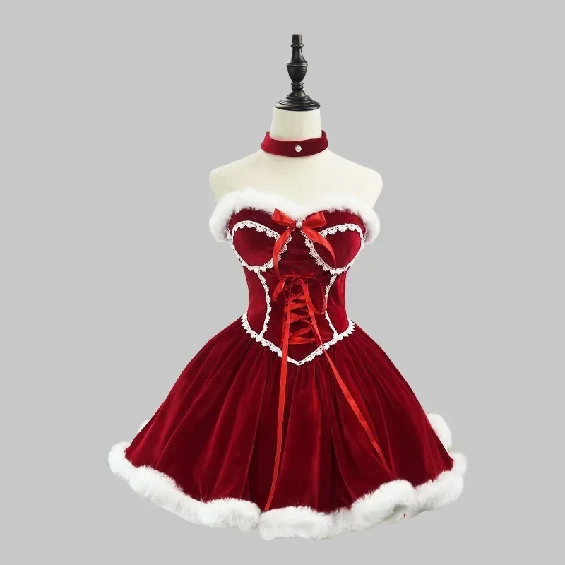 Christmas Carnival New Year Dress Cloak Cosplay Plus Size Clothes Cape Women Role Play Outfit Full Set Warm Holiday Costume