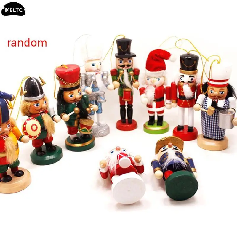 1PCS Random New Year Decor Kids Doll Wooden Nutcracker Soldier Christmas Decoration Pendants Ornaments for Xmas Tree Decor
