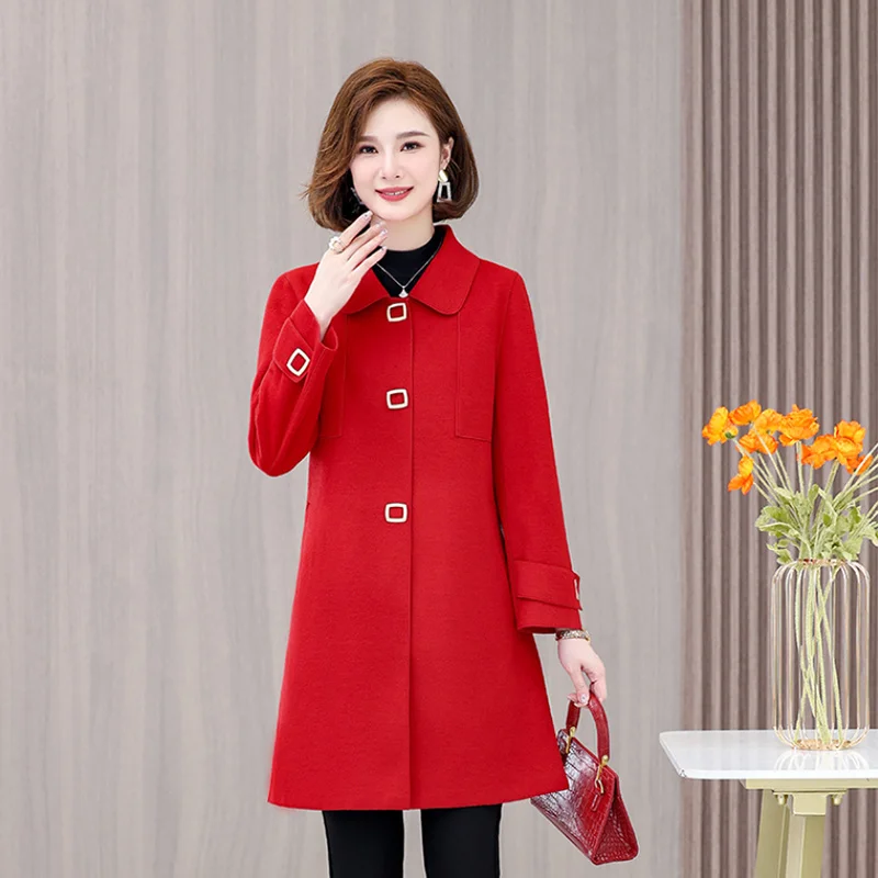 Women's Casual Wool Windbreaker Jacket, Double-Sided Overcoat, Loose Coat, Autumn and Winter Outwear, New Fashion, 6XL