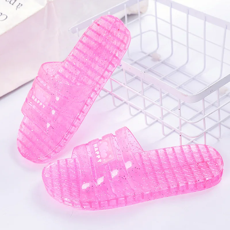 

F11 summer crystal jelly transparent plastic slippers for women indoor soft bottom couple non-slip wear-resistant