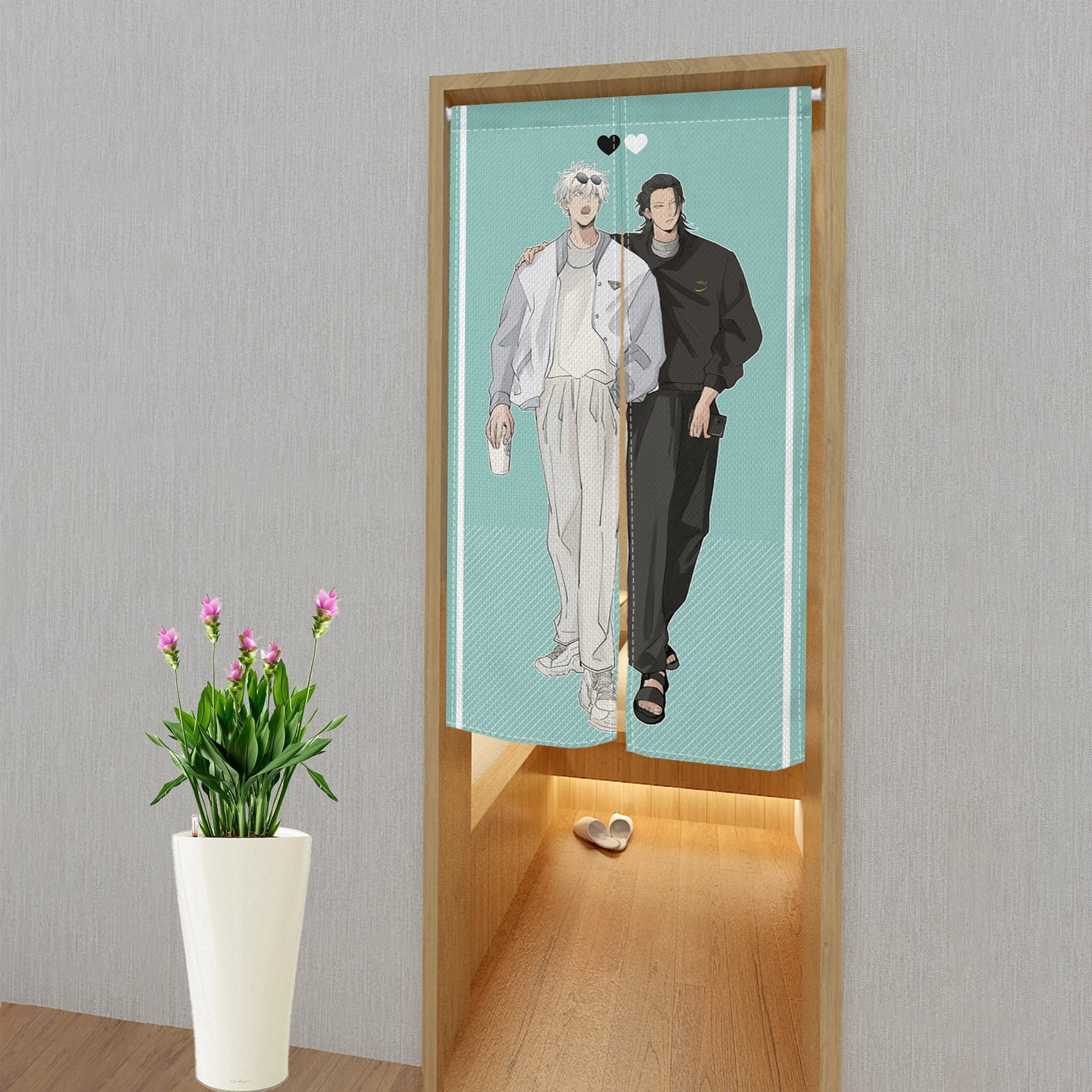 Comic Two Boys Door Curtain Two-dimensional Anime Characters Korean Comic Love Bedroom Decoration Bathroom Hanging Custom 2
