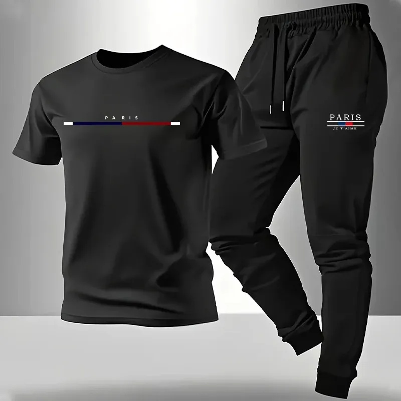 Mens Tracksuit Casual O Neck Short Sleeve Daily Sports Jogging Man Clothing Spring Summer Black White Single Piece T-shirt Pants