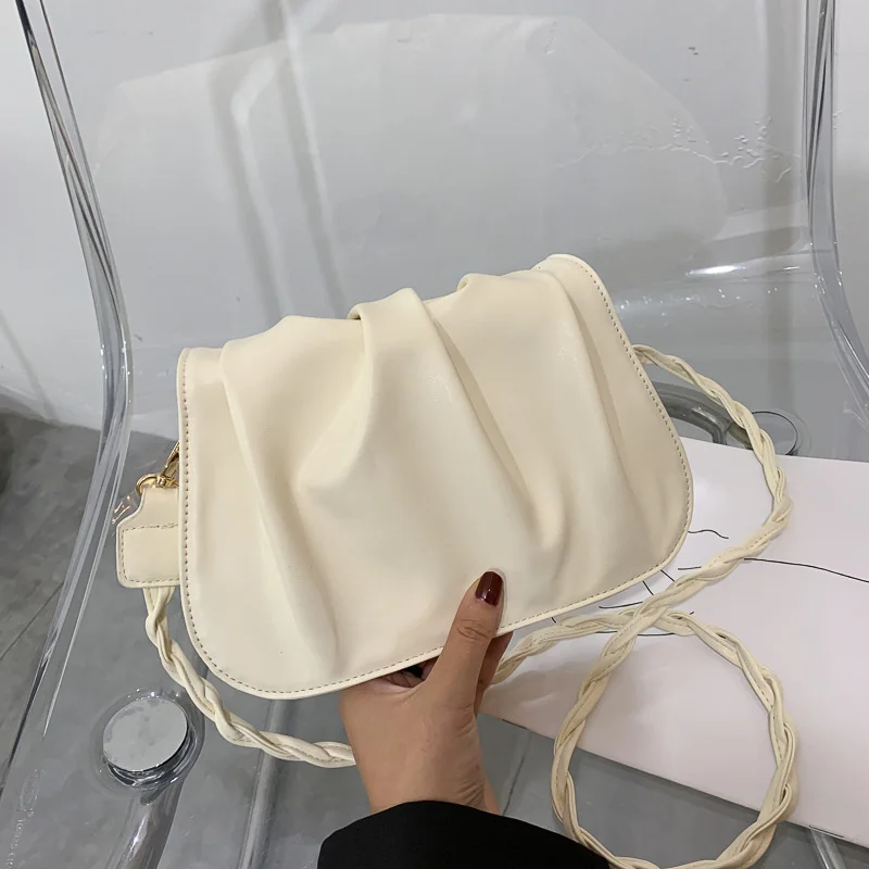 

Solid Color Cloud Pleated Handlebags for Women PU Bags Leisure Armpit Bag Shopping Single Shoulder Slant Bags Dumpling Handbag