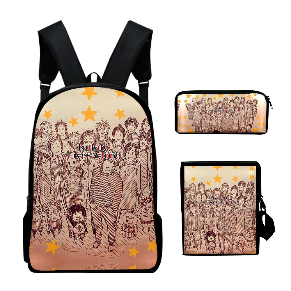 Popular Kotaro Lives Alone Anime 3D Print 3pcs/Set pupil School Bags Laptop Daypack Backpack Inclined shoulder bag Pencil Case