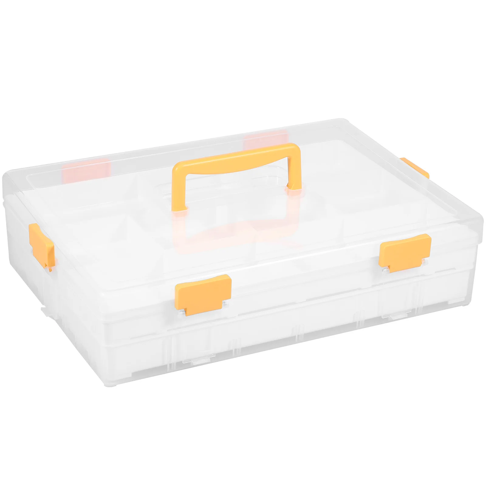 

Kid Building Block Storage Box Clear Plastic Storage Box with 2 Removable Trays Stackable Craft Organizers with Lids Portable