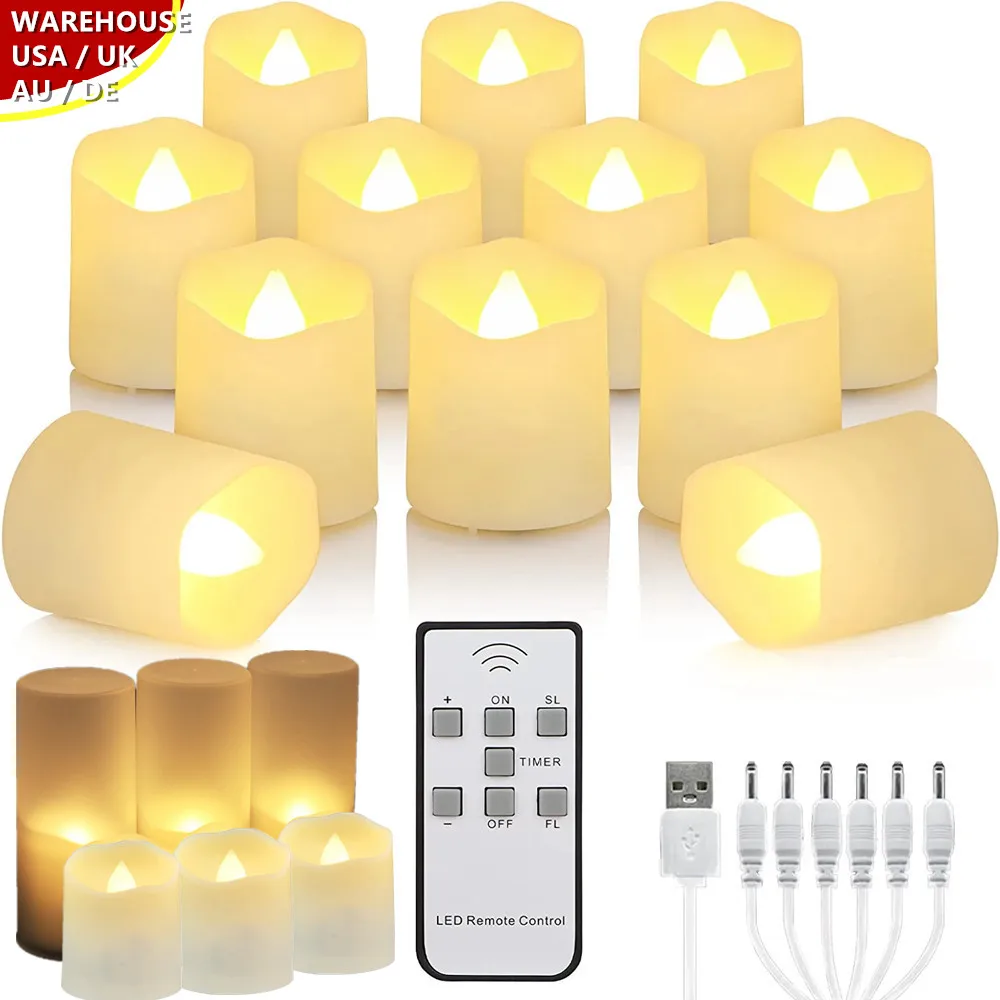 Rechargeable Candles Flameless Timer Remote Tea Lights Realistic USB