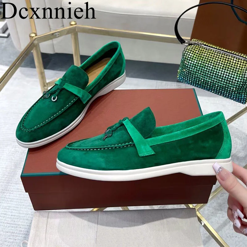 

Retro Classic Lazy Person Shallow Mouth Loafers Women Round Toe Metal Decorative Flat Shoes Autumn Casual Vacation Single Shoes