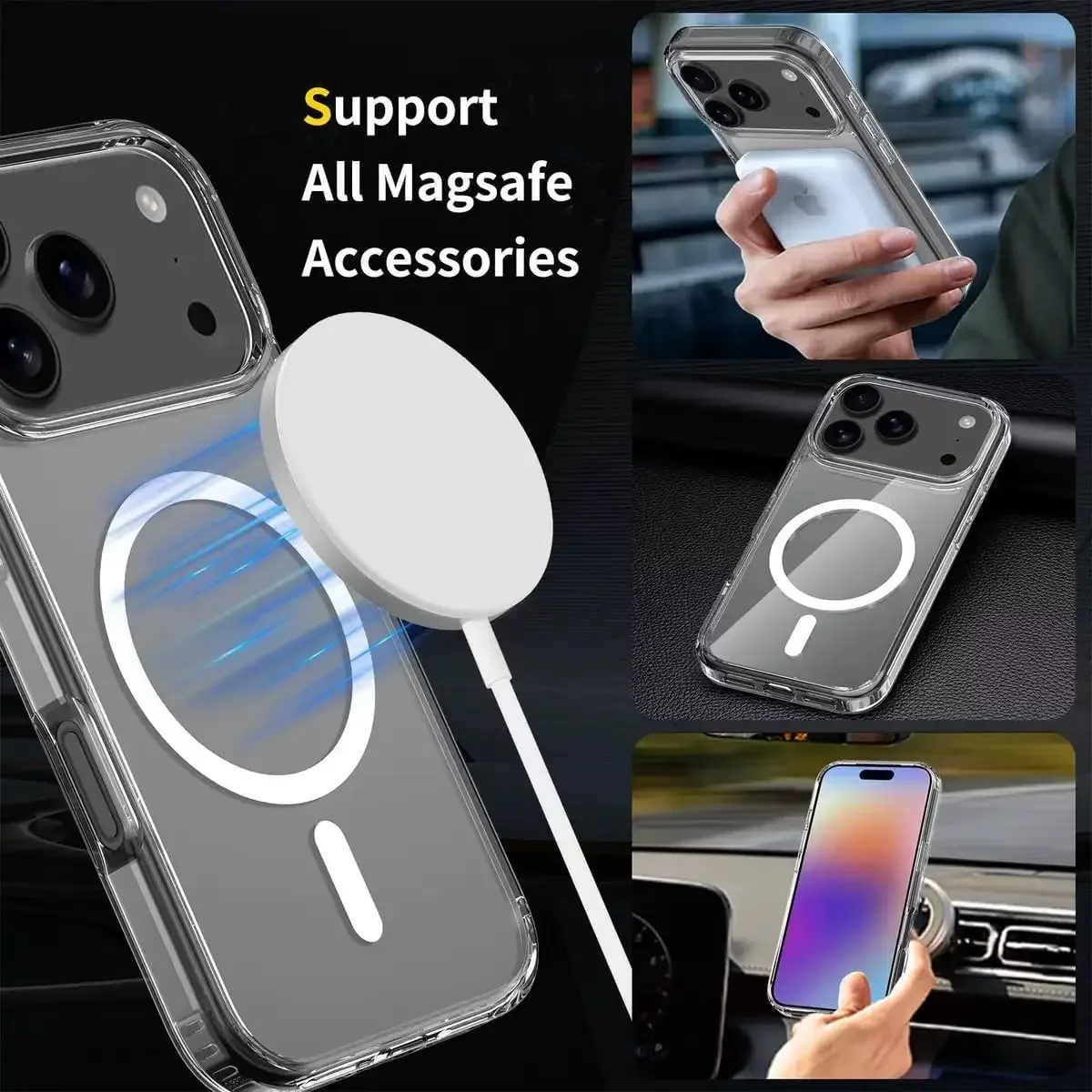 For Magsafe Wireless Charge Magnetic Case for IPhone 17 17Air 17Pro Max Shockproof Transparent Shell PC Clear Cover for IPhone17