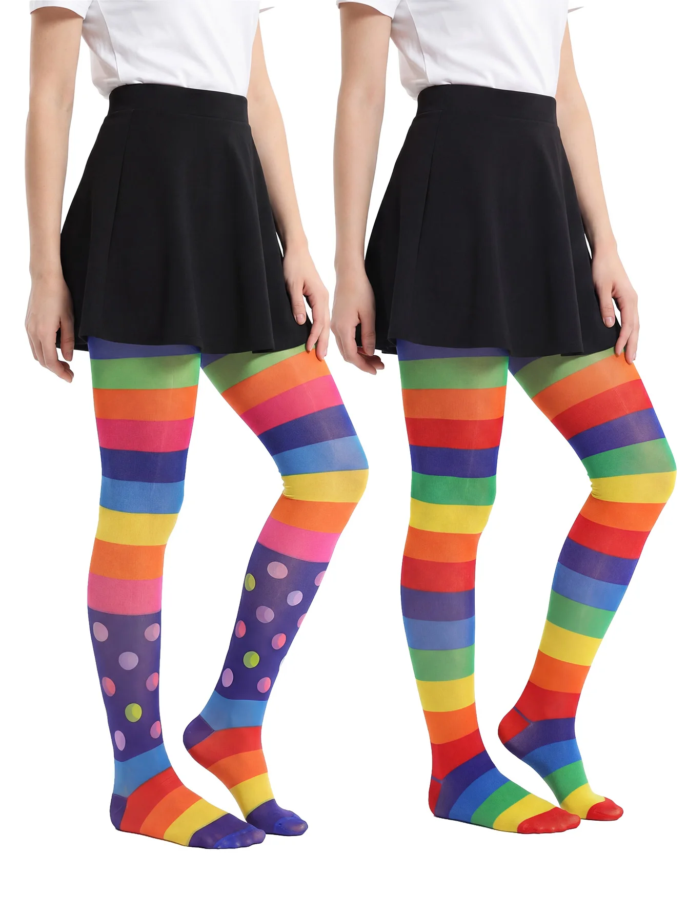 2 Stück Neu Eingetroffene Damen Y2K Regenbogen Gestreifte Transparente Strumpfhosen Bunte Gepunktete Strumpfhosen Modische Strümpfe – Detail 8