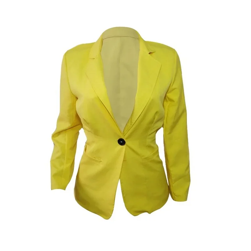 Yellow Casual Office Blazer 2023 Women Solid Colors Single Button Commute Bussiness Blazer Retro Simple All-Match Clothes Formal