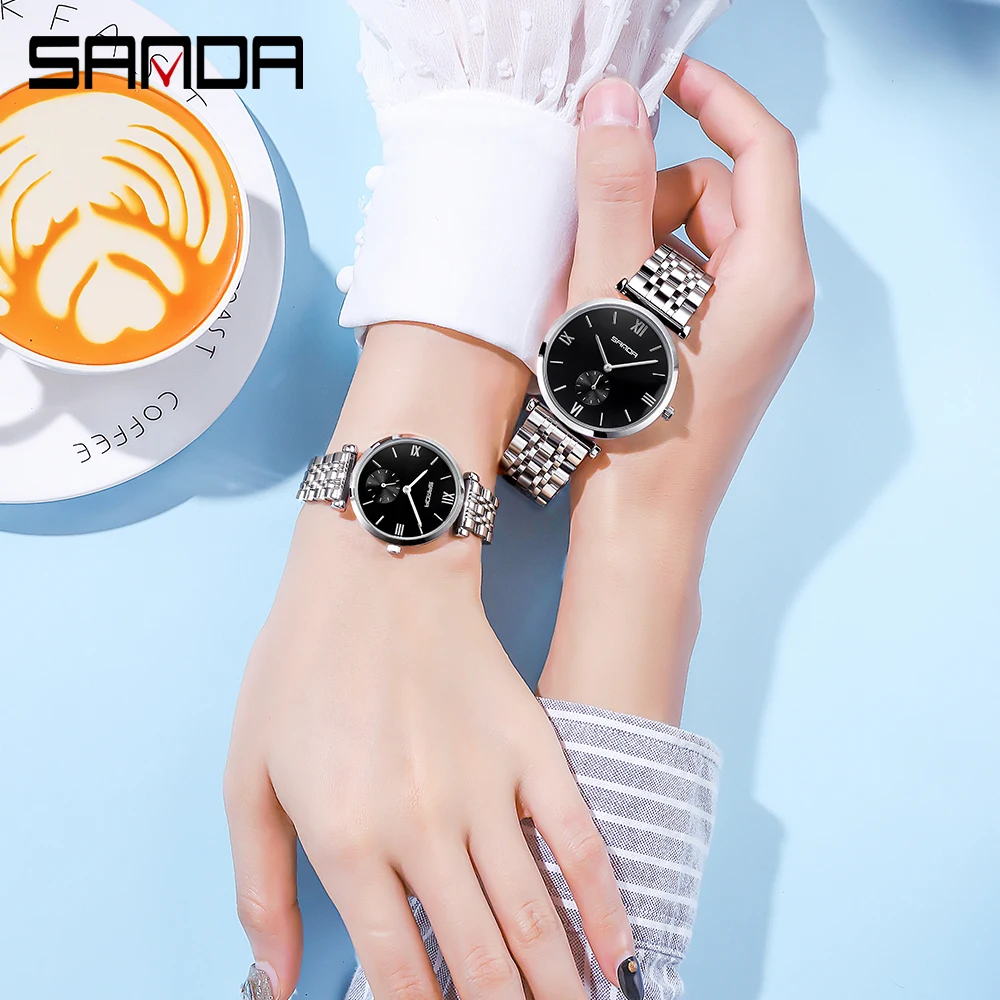 SANDA Couples' Watch for Women and Men Luxury Original Waterproof Personalized Fashion Quartz Wristwatch Couple Gift Girl Watch