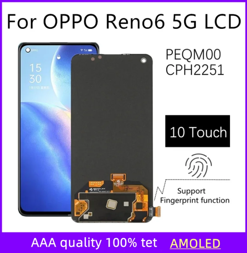 

LCD For OPPO Reno6 5G LCD PEQM00, CPH2251 LCD Display Touch Screen Assembly Replacement Accessory For OPPO Reno 6 LCD