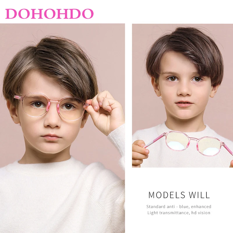 DOHOHDO Anti blue Light Kids Glasses Children Round Optic Frame Boys Girls Computer Cellphone Transparent Eyeglasses UV400