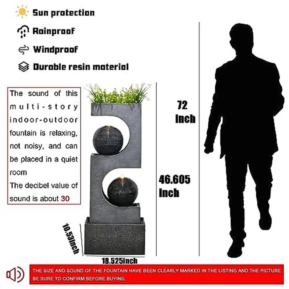 Large Outdoor Water Fountain and Waterfalls with LED Lights Sphere Garden Fountains Durable Resin Construction Tranquil Outdoor