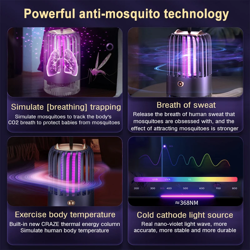 Electric Shock Mosquito Killer Lamp UV Light Mosquito Killer Repellent Anti-mosquito Lamp Rechargeable Mute Trap Bug Zapper