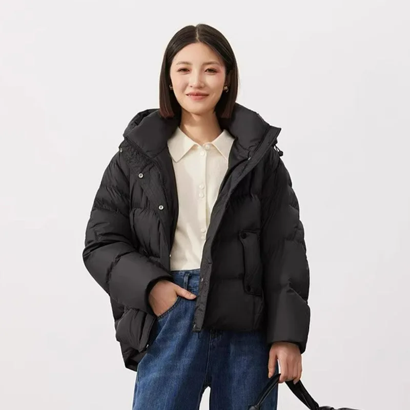 thumbnail image 1 of Chaqueta de plumón para mujer, nueva ropa de abrigo de invierno, gruesa, holgada, cálida, con capucha, ropa de pan, ropa de nieve de moda sólida, abrigos acolchados cortos, 1 of 5