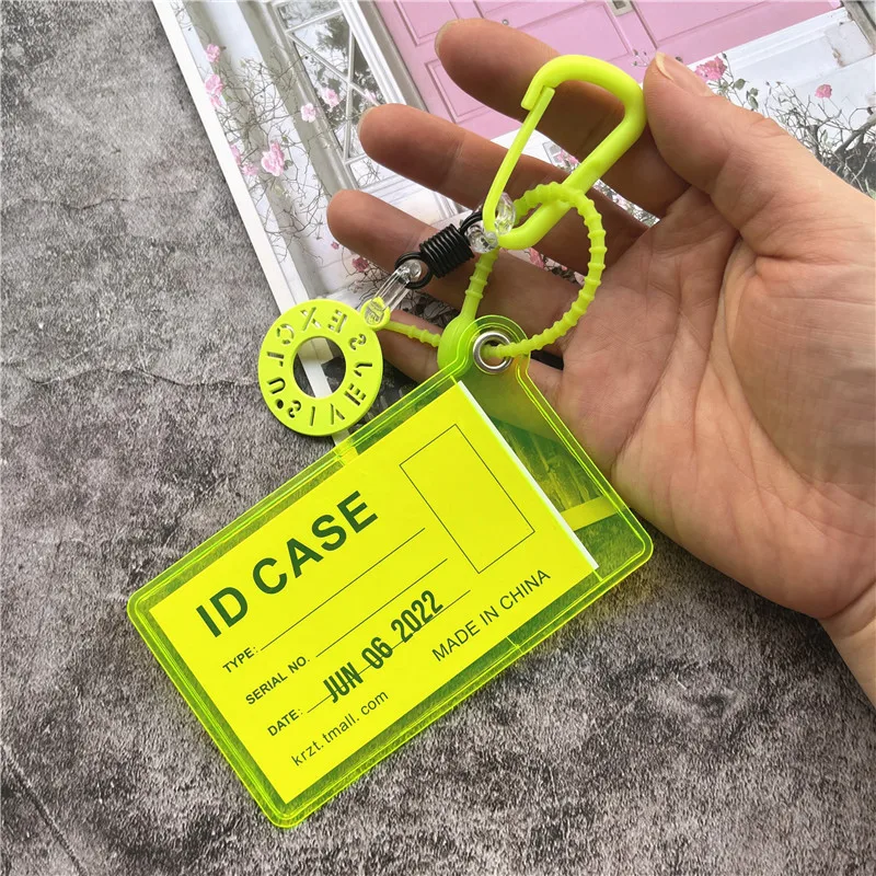 자격 증명 홀더 형광 색상 교수형 카드 홀더 이동식 직원 ID 카드 매는 밧줄 분실 방지 신분증 홀더