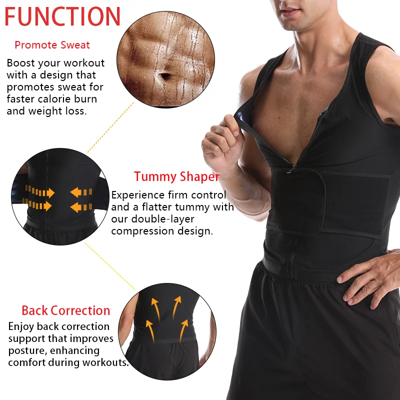 Men's Body Shaper Sauna Vest Double Belt Sweat Shirt Waist Trainer Corset Top Abdomen Slimming Shapewear Fat Burn Fitness Suits