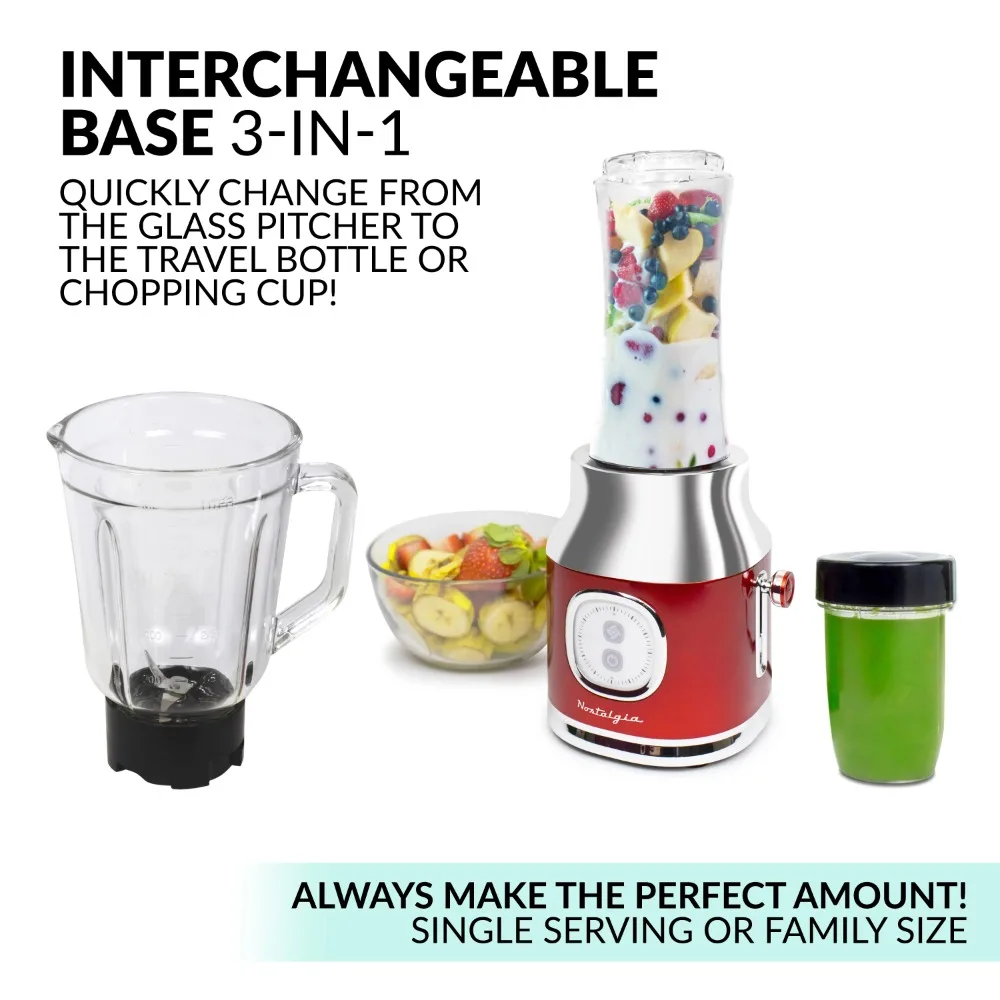 Classic Retro Electric Pulse Blender, 1 Liter Glass Pitcher, Includes  Personal Travel Bottle with Lid and Storage Container