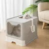 Front Entry Top Exit Cat Litter Tray Box with Scoop and Drawer Foldable Hooded Kitty Pet Toilet Extra Large 1