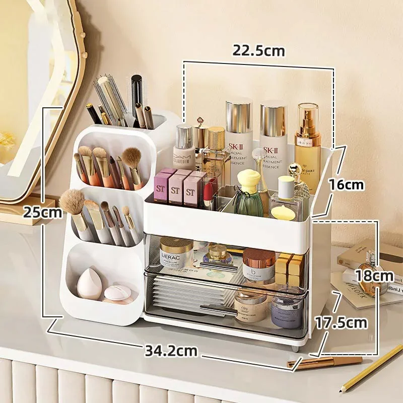 25N 1PC cosmetics storage box Pen holder Dresser Desktop large capacity makeup brush lipstick eyeshadow powder puff storage rack 6