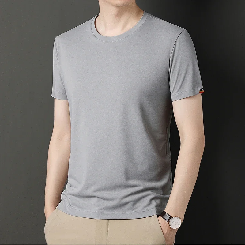 New Men's Round Neck Solid Color Short Sleeved T-shirt with Embroidered ...