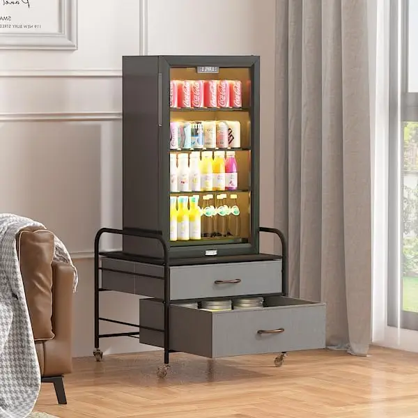 Mini Fridge Stand, Fridge Stand with Storage, 2 Drawer Fridge Cart, Stand with Metal Frame and Fabric Drawers 5