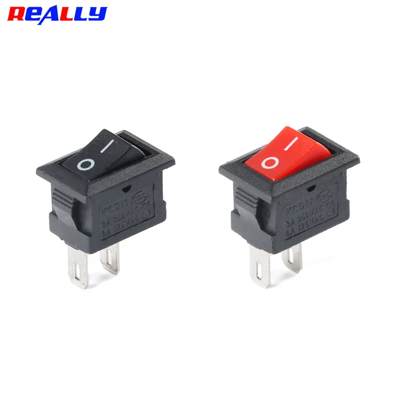 WIRKLICH 10/20 Stück KCD11 Mini-Wippschalter für universelle Stromversorgung, 10 mm x 15 mm, SPST, 2-polig, 3 A, 250 V, KCD11, Snap-in-Ein/Aus-Schalter, Rot, Schwarz