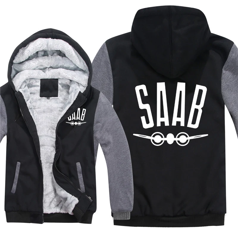 SAAB Hoodies Men Coat Winter Warm Fleece SAAB Sweatshirts Jacket 3